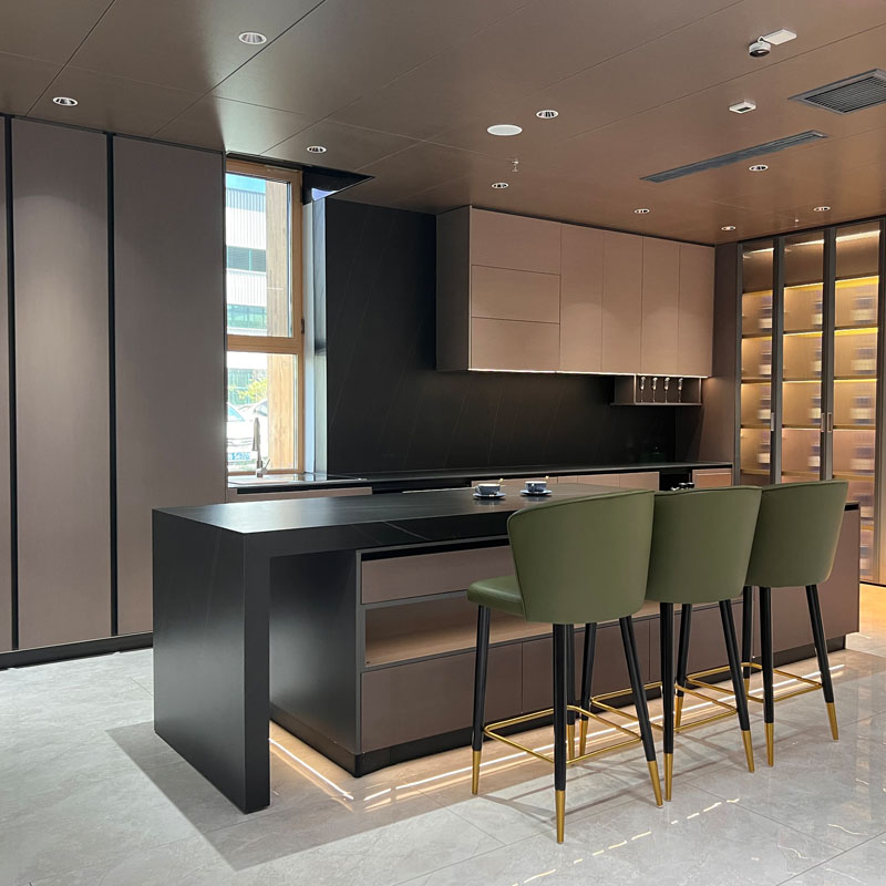 L Shaped Luxury Kitchen Cabinets with Glass Kitchen Cabinets