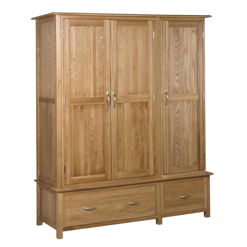 Modern Oak Three Door 2 Drawer Wardrobe