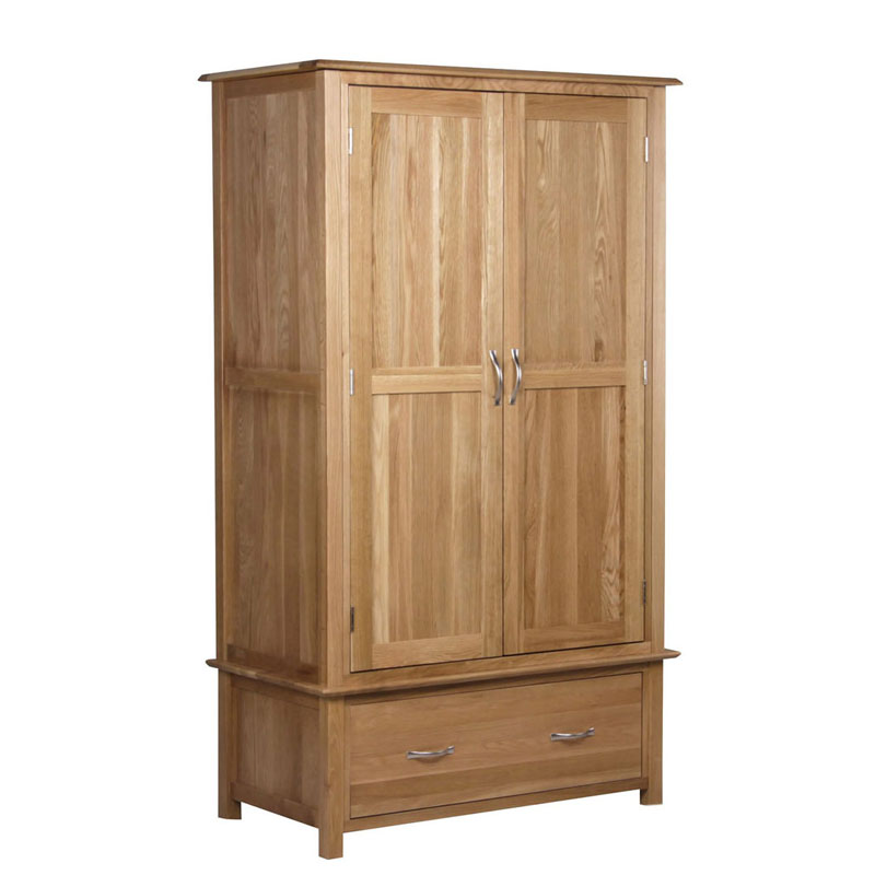 Modern Oak Two Door 1 Drawer Wardrobe