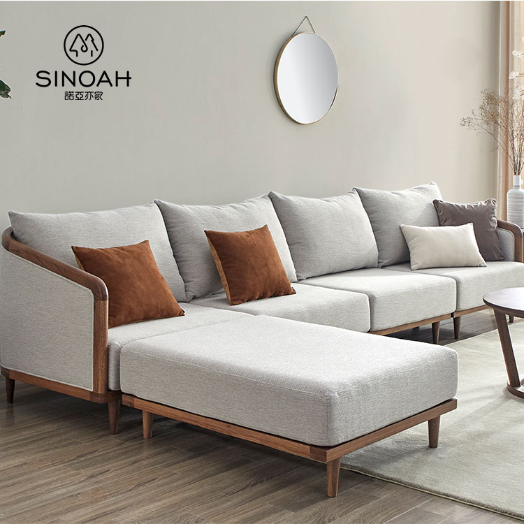 Oak Wooden Sofa L Shape Walnut Color